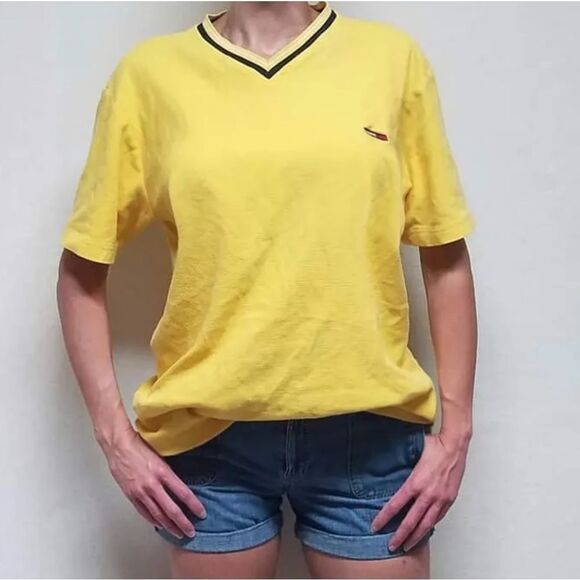 VINTAGE Tommy Hilfiger Yellow V-neck Thermal Tee - Picture 2 of 13